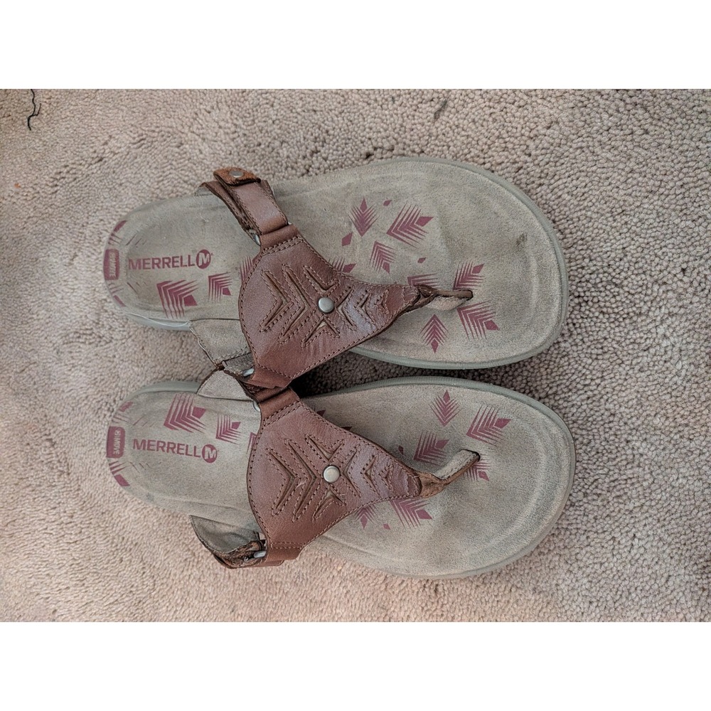 Merrell Womens Brown Leather Thong Sandals Flip Flops J55182 Size 6